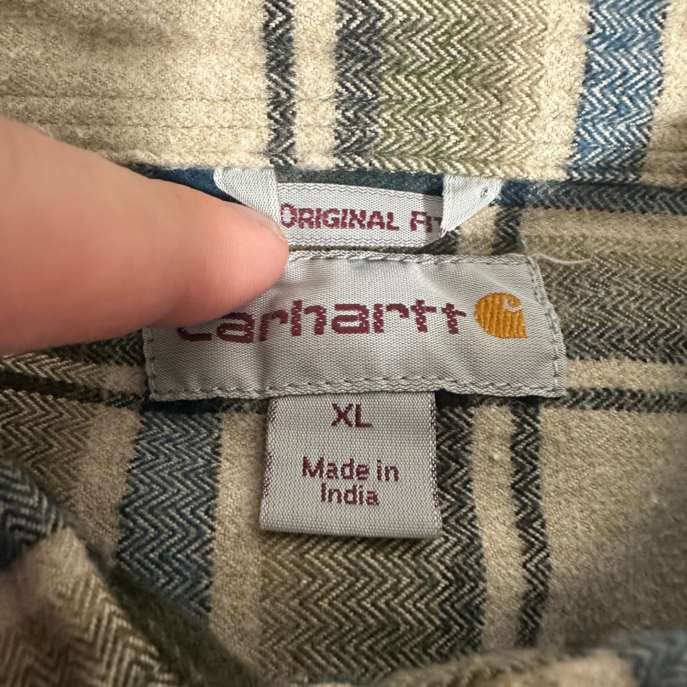 Carhartt Plaid Flannel Button Down Shirt Original Fit Green Tan Mens Size XL - Picture 11 of 13